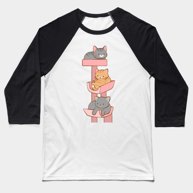 Kawaii Kitty Cat Tree Baseball T-Shirt by Irene Koh Studio